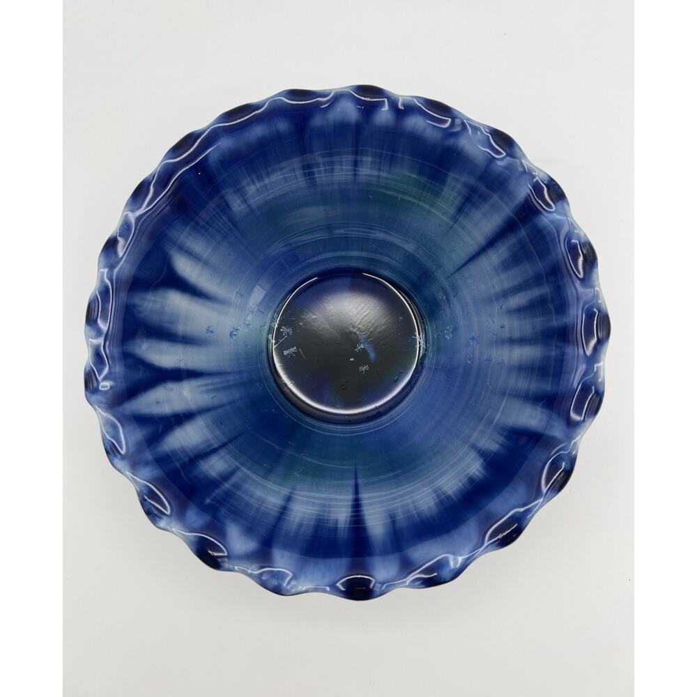 Edgecomb Potters Maine Crystalline Blue Fluted Edge Studio Pottery 7.5” Bowl